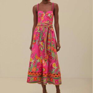 Farm Rio Pink Delicate Fruit Garden Organic Cotton Midi Dress